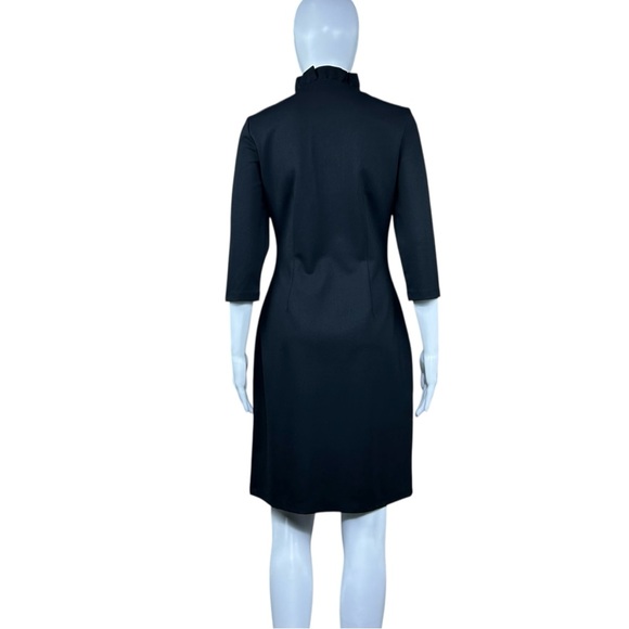 J Mclaughlin Durham Catalina Cloth Ruffle Neck Sheath Black Dress Size S Preppy - Picture 8 of 16